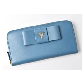 Prada-Prada Saffiano Fiocco Leather Long Wallet-Blue
