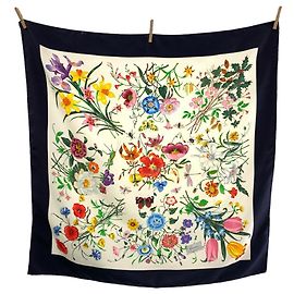 Bufanda de seda Gucci Flora azul marino multicolor Azul