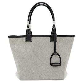 Hermès-Sac tote en toile et cuir Hermes Steeple 28-Noir
