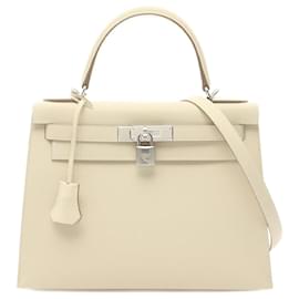 Hermès-Hermes Kelly 28 Handbag Ivory-Brown,Beige