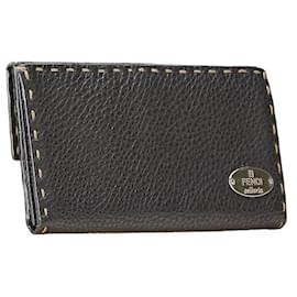 Fendi-Fendi Leather Selleria Stitch Long Wallet-Blue