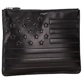 Givenchy-Givenchy Leather Star Flag Motif Clutch Bag-Black