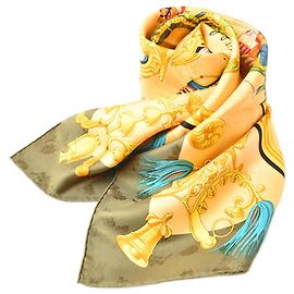 Écharpe en soie Hermès Motif Carrosse Or/Vert Doré Métallisé