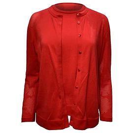 Conjunto de Cardigan e Top Akris em Algodão Vermelho Vermelho Bordeaux