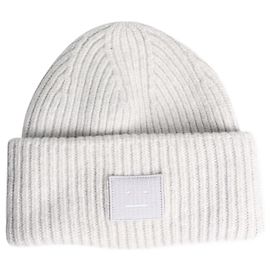 Acne Grey melange large face logo beanie Grey