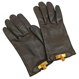 Hermès-Hermes Kelly Gloves in Dark Brown Lambskin-Dark brown
