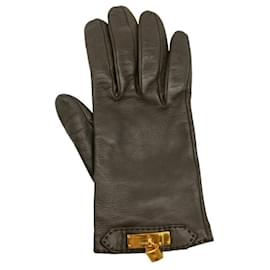 Hermès-Hermes Kelly Gloves in Dark Brown Lambskin-Dark brown