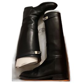 Hermès Jumping Stiefel Leder Schwarz Schwarz