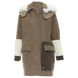 Fendi-Fendi Colorblocked Wool Patchwork Fur Hooded Parka Coat-Brown
