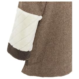 Fendi-Fendi Colorblocked Wool Patchwork Fur Hooded Parka Coat-Brown