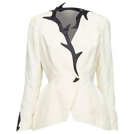 Thierry Mugler Cotton Border Collar Peplum Blazer White Cream