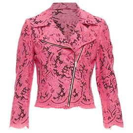 Msgm Cotton Blend Lace Side Zip Cropped Biker Jacket Pink
