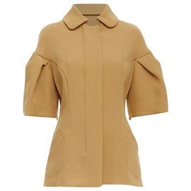 Marni Virgin Wool Puff Darted Sleeve Zip Round Collar Coat Yellow Camel