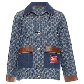 Gucci-Gucci Epilogue Washed Organic Denim GG Monogram Coat-Blue