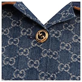 Gucci-Gucci Epilogue Washed Organic Denim GG Monogram Coat-Blue