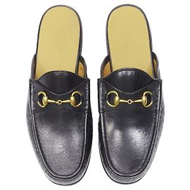 Gucci Quentin Nero Cuir Or Étrier Slip On Mocassin Noir
