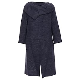 Roland Mouret-Roland Mouret Cotton Blend Tweed Collar Structural Coat-Blue,Navy blue