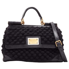 Dolce & Gabbana Bolsa de alça Dolce Gabbana Miss Sicily em couro crochê com escamas Preto