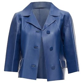 Giacca cropped in pelle di agnello Marni con tasche e spalline. Blu