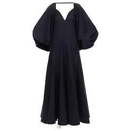 Vestido midi de algodão com mangas bufantes Khaite Joanne Preto