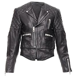 Balenciaga-Balenciaga Leather Quilted Zip Crop Moto Biker-Black