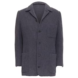 Hermès-Hermes Angora Wool Cashgora Stripe Knit Blazer-Grey