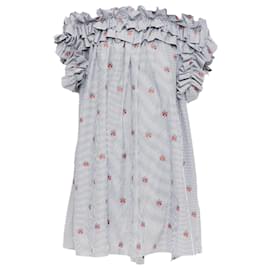 Alexander Mcqueen-Alexander Mcqueen Floral Pinstripe Ruffle Tent Dress-Blue,Navy blue