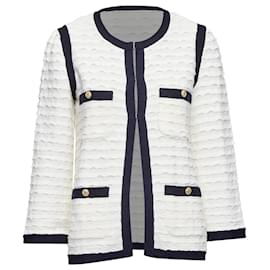 Chanel-Chanel Ivory Black Cotton Cashmere Gold CC 4 Pocket Cardigan Jacket-White,Cream