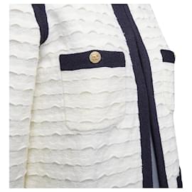 Chanel-Chanel Ivory Black Cotton Cashmere Gold CC 4 Pocket Cardigan Jacket-White,Cream