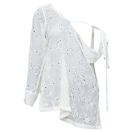 Top drapeado con ojales Ann Demeulemeester Blanco Crudo