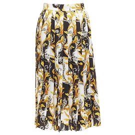 Versace Barocco Acanthus Print Pleated High Slit Skirt Black