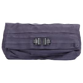 Lanvin-Lanvin Satin Pleated Fabric Silver Buckle Foldover Clutch Bag-Purple