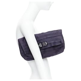 Lanvin-Lanvin Satin Pleated Fabric Silver Buckle Foldover Clutch Bag-Purple