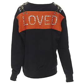 Gucci-Gucci Floral Embroidered Logo Loved Studded Distressed Sweatshirt-Black