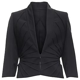 Alexander Mcqueen-Alexander McQueen virgin wool contour pleated dart blazer-Black