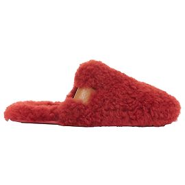 Loewe Shearling Anagram Leather Tag Slipper Mules Red