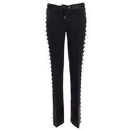 Chloé Chloe Viscose Wool Blend Fabric Pleat Button Trim Dress Trousers Black