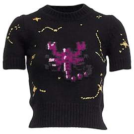 Dior-Christian Dior pixel zodiac scorpio wool cashmere cropped sweater-Black