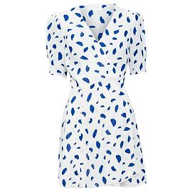 Vestido envolvente de manga abullonada con estampado de dálmata Reformation Azul