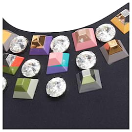 Fendi-Fendi multicolour studded rhinestone neckline leather pocket dress-Black