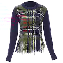 Dior-Dior Plaid Tartan Cashmere Silk Sweater-Blue,Navy blue