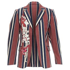 Dries Van Noten striped floral beaded wool linen blazer Red Dark red