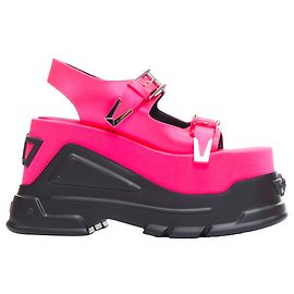 Versace Anthem Tropical Satin Platform Chunky Sandals Pink