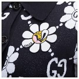 Gucci-Gucci cotton blend floral daisy knit polo cardigan-Black