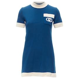 Gucci-Gucci wool gg logo embroidery pocket mod dress-Blue