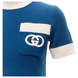 Gucci-Gucci wool gg logo embroidery pocket mod dress-Blue