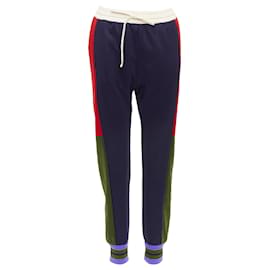 Gucci-Gucci tricolor stripes colorblock tapered track sweat pants-Blue,Navy blue