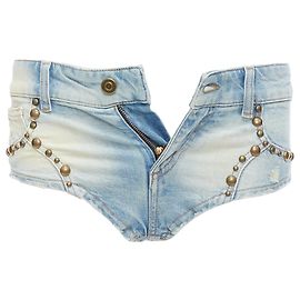 Shorts micro de cintura alta em bronze lavado com studs Blumarine Azul