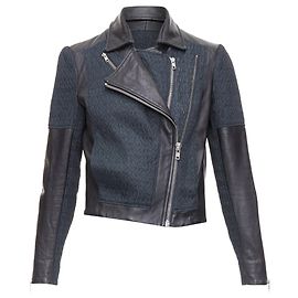 Helmut Lang Pebbled Leather Textured Fabric Zip Crop Biker Black