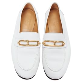 Hermès-Hermes Colette Goat Leather Plated Roulis Buckle Loafers-White